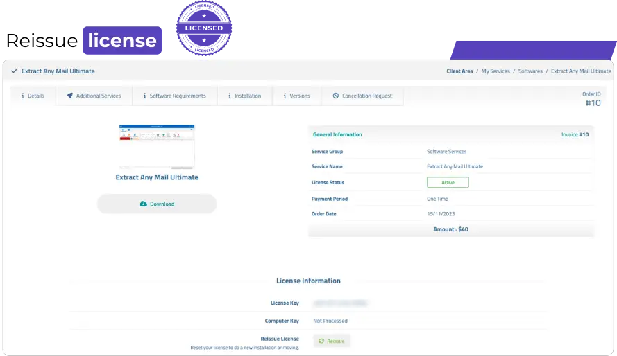 Instantly Reissue your License Online - Extract Any Mail Ultimate Instantly Reissue your License Online - Extract Any Mail Ultimate